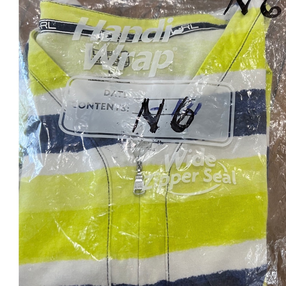 Lauren Ralph Lauren Pullover Women Large Lime Navy 3/4 Sleeve Stripe Zip Top - Picture 5 of 10